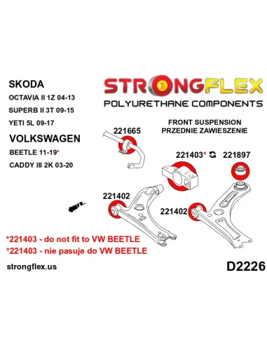 226167A: Front suspension bush kit SPORT