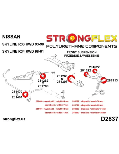 286217B: Full suspension bush kit R33 R34 RWD