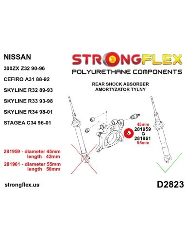 281959A: Rear lower shock mount bush 45mm SPORT