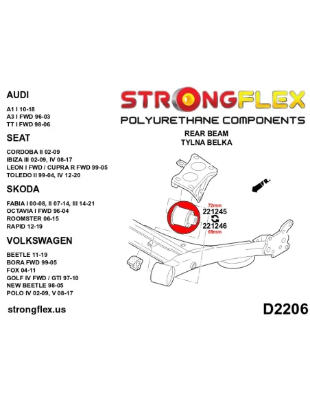 221246A: Rear subframe bush 69mm SPORT