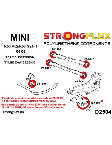 256204A: Rear suspension bush kit from 05/2003 SPORT