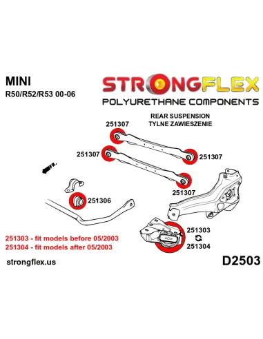 256204A: Rear suspension bush kit from 05/2003 SPORT