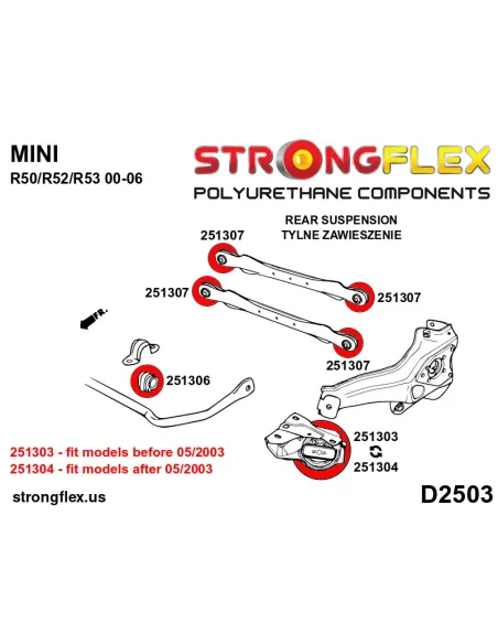 256205B: Full suspension bush kit up to 05/2003