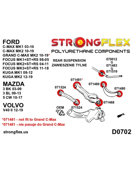 076154A: Rear suspension bush kit SPORT